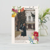 Gold glitter floral waterverf foto afstuderen kaart (Staand voorkant)