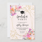 Gold glitter floral waterverf foto afstuderen kaart (Voorkant)