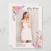 Gold glitter floral waterverf foto afstuderen kaart (Achterkant)