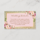 Gold Glitter Floral Wedding Details Kaart invoegen (Voorkant)