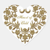 Gold Glitter Flourish Valentijns Heart Sticker (Voorkant)
