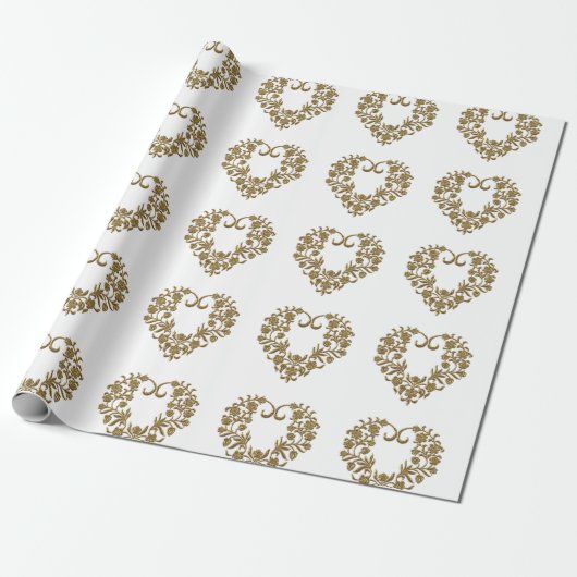 Gold Glitter Flourish Valentine Cadeaupapier (Uitgerold)
