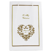 Gold Glitter Flourish Valentine Medium Cadeauzakje (Voorkant)