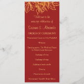 Gold Glitter Flowers and Dark Red Wedding Program Programmakaart (Voorkant)