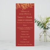 Gold Glitter Flowers and Dark Red Wedding Program Programmakaart (Staand voorkant)