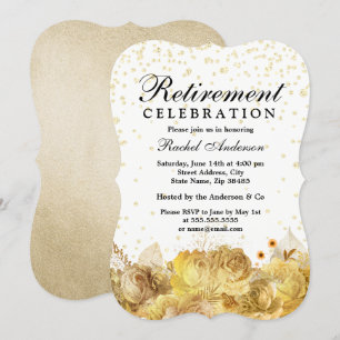 Gold Glitter Flowers Retirement Party Celebration Kaart