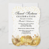 Gold Glitter Flowers Sweet 16 Invite Kaart (Voorkant)