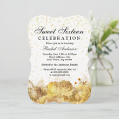 Gold Glitter Flowers Sweet 16 Invite Kaart (Staand voorkant)
