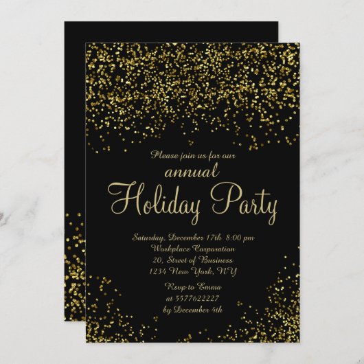 Gold glitter foil confetti business kerst kaart (Voorkant / Achterkant)