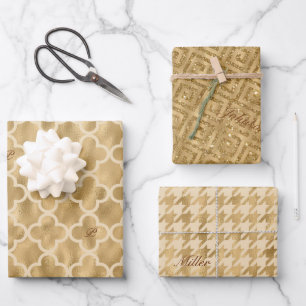 Gold Glitter Foil Pattern Monogramed Kerstmis Inpakpapier Vel