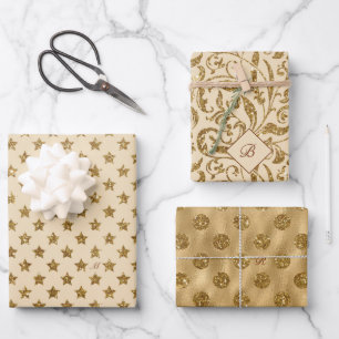 Gold Glitter Foil Pattern Monogramed Kerstmis Inpakpapier Vel