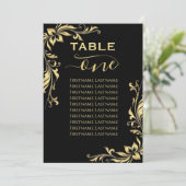 gold glitter foil Table Number one 1 Seating Chart Kaart (Staand voorkant)