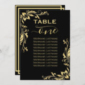 gold glitter foil Table Number one 1 Seating Chart Kaart (Voorkant / Achterkant)