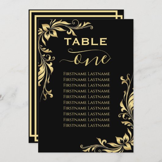 gold glitter foil Table Number one 1 Seating Chart Kaart (Voorkant / Achterkant)