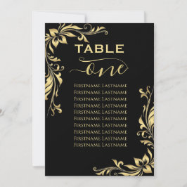 gold glitter foil Table Number one 1 Seating Chart Kaart