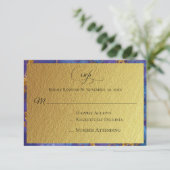 *~* Gold Glitter Folie Blauw Abstract - Huwelijk R RSVP Kaartje (Staand voorkant)