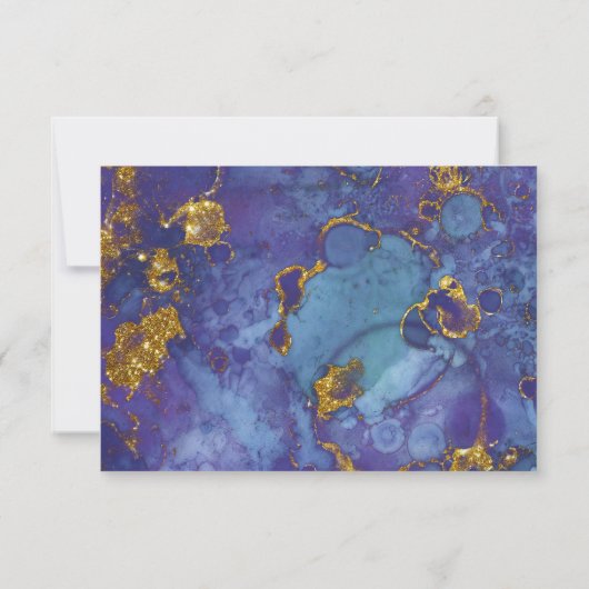 *~* Gold Glitter Folie Blauw Abstract - Huwelijk R RSVP Kaartje (Achterkant)