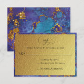 *~* Gold Glitter Folie Blauw Abstract - Huwelijk R RSVP Kaartje (Voorkant / Achterkant)