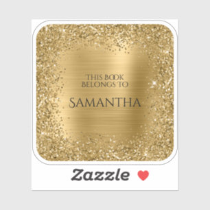 Gold Glitter Folie Dit boek is een vierkant boek Sticker