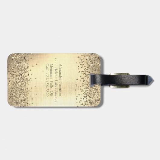 Gold Glitter Folie Monogram Bagagelabel (Achterkant horizontaal)