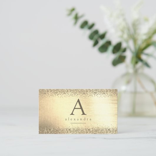 Gold Glitter Folie Monogram Visitekaartje (Staand voorkant)