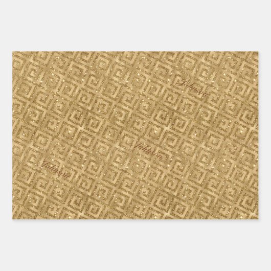 Gold Glitter Folie Pattern Monogramed Kerstmis Inpakpapier Vel (Voorkant 2)