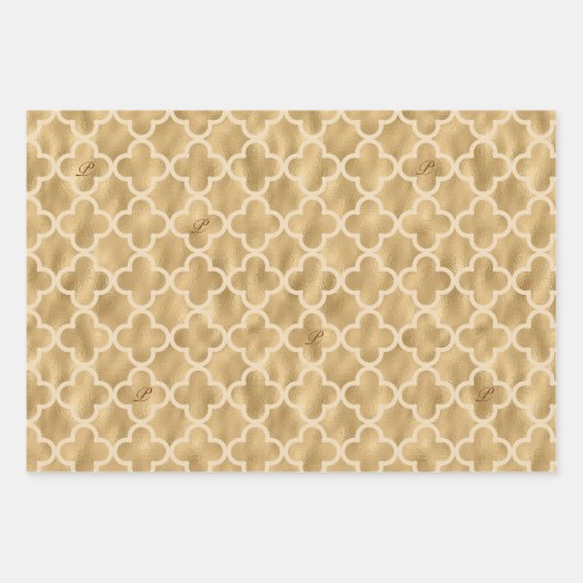 Gold Glitter Folie Pattern Monogramed Kerstmis Inpakpapier Vel (Voorkant)