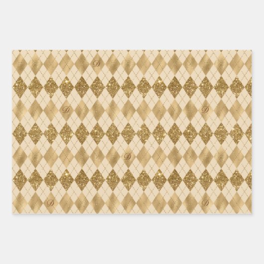 Gold Glitter Folie Pattern Monogramed Kerstmis Inpakpapier Vel (Voorkant 3)