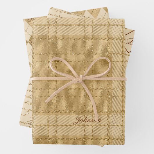 Gold Glitter Folie Pattern Monogramed Kerstmis Inpakpapier Vel (In situ)