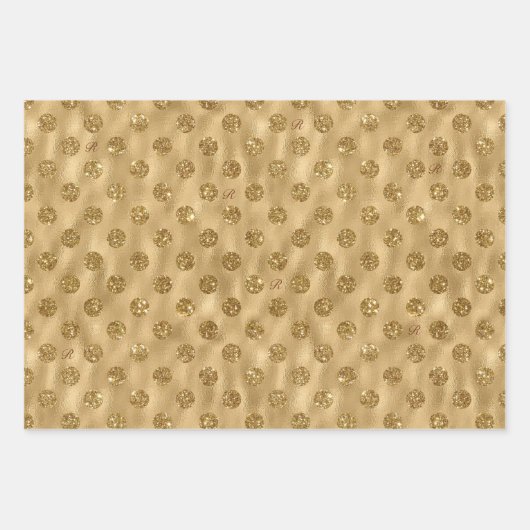 Gold Glitter Folie Pattern Monogramed Kerstmis Inpakpapier Vel (Voorkant 3)