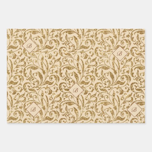 Gold Glitter Folie Pattern Monogramed Kerstmis Inpakpapier Vel (Voorkant 2)
