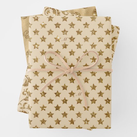 Gold Glitter Folie Pattern Monogramed Kerstmis Inpakpapier Vel (In situ)