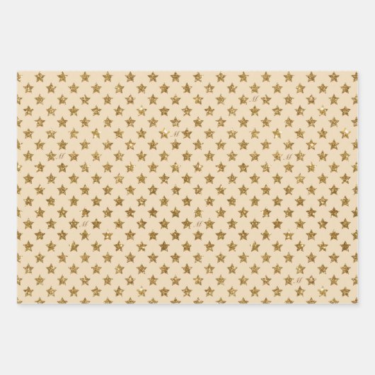 Gold Glitter Folie Pattern Monogramed Kerstmis Inpakpapier Vel (Voorkant)