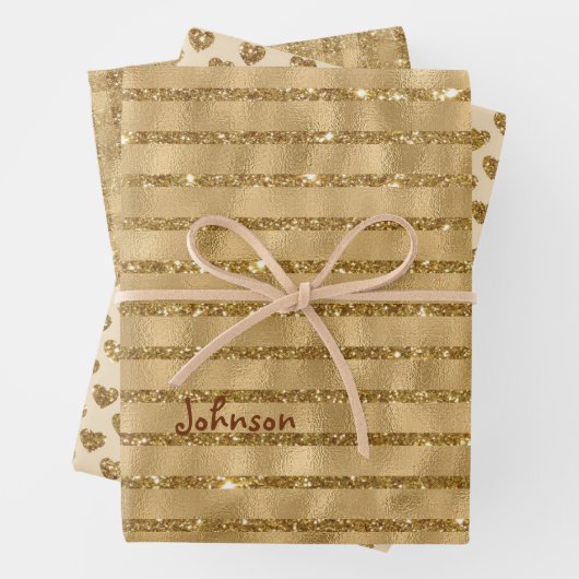 Gold Glitter Folie Pattern Monogramed Kerstmis Inpakpapier Vel (In situ)