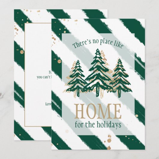 Gold Glitter & Forest Green Pine Tree-kerstmis Feestdagenkaart (Voorkant / Achterkant)