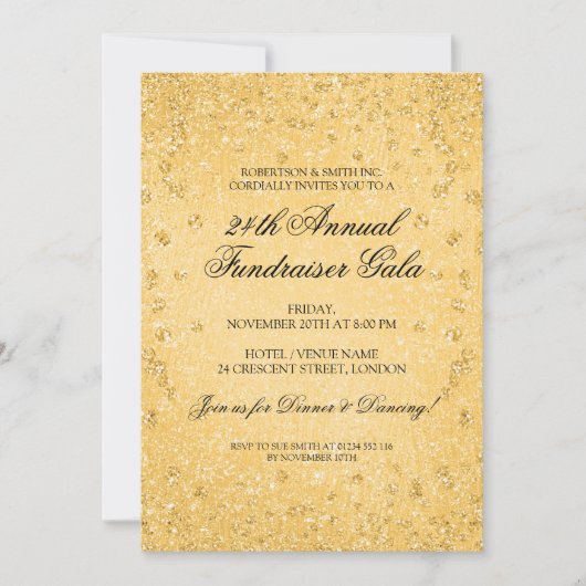 Gold Glitter Formal Corporate Fundraiser Kaart (Voorkant)