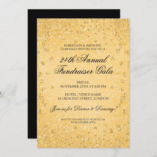 Gold Glitter Formal Corporate Fundraiser Kaart (Voorkant / Achterkant)