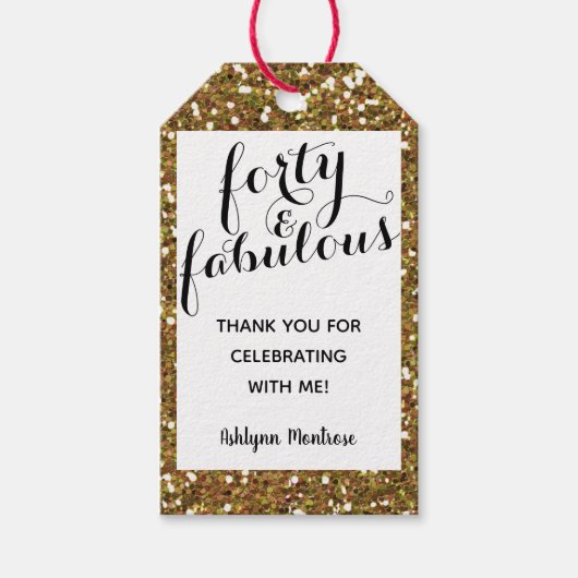 Gold Glitter Forty en Fabulous Favor Cadeaulabel (Voorkant)