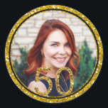 Gold Glitter Foto 50th Birthday Party Favors Ronde Sticker<br><div class="desc">Aangepaste foto-stickers voor je speciale milesone 50ste verjaardagsfeest.</div>