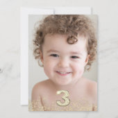 Gold Glitter & foto's 3rd Birthday Party Kaart (Voorkant)