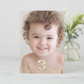Gold Glitter & foto's 3rd Birthday Party Kaart (Staand voorkant)