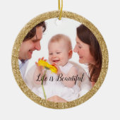 Gold Glitter Frame Personalized Photo and Quote Keramisch Ornament (Voorkant)