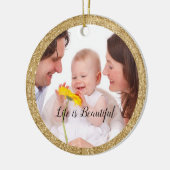 Gold Glitter Frame Personalized Photo and Quote Keramisch Ornament (Links)