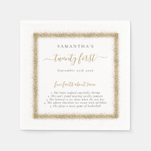 Gold Glitter Fun Facts Name Date 21st Party Servet