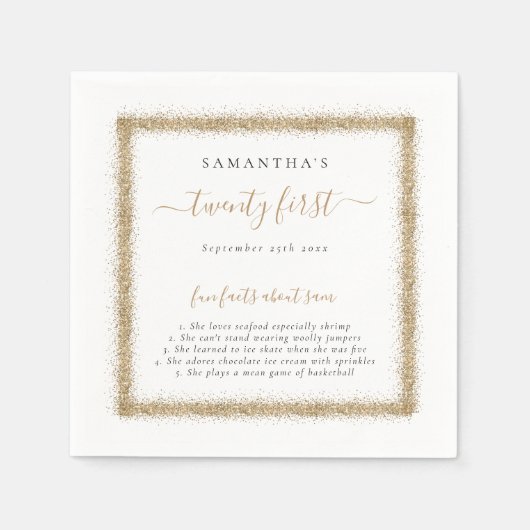Gold Glitter Fun Facts Name Date 21st Party Servet (Voorkant)