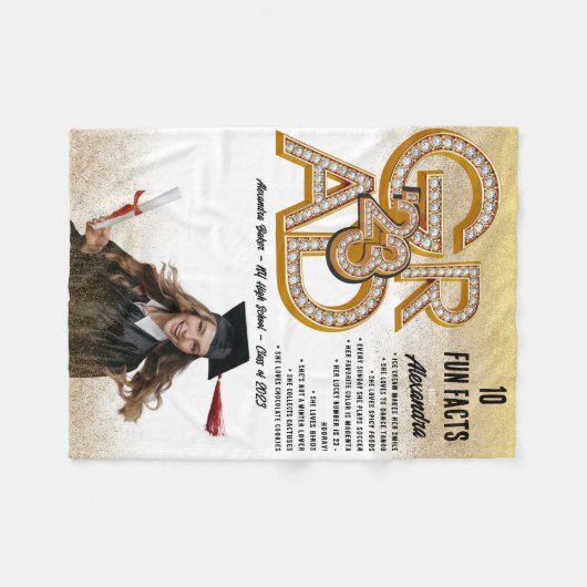 Gold Glitter Fun Facts Photo 2023 Afstudeerder Afs Fleece Deken (Voorkant (Horizontaal))