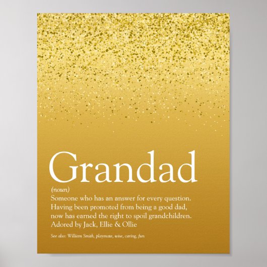 Gold Glitter Fun Grandpa Grandad Papa Definition Poster (Voorkant)