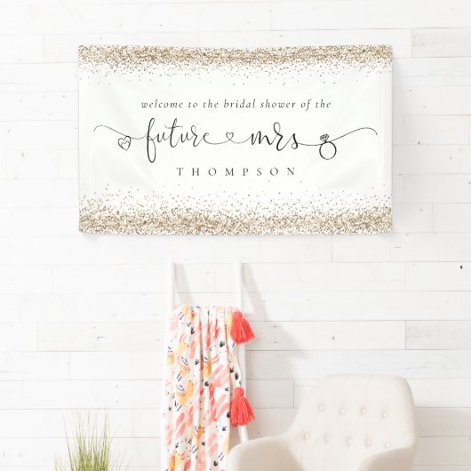 Gold Glitter Future Mrs Welcome Vrijgezellenfeest Spandoek (Insitu)