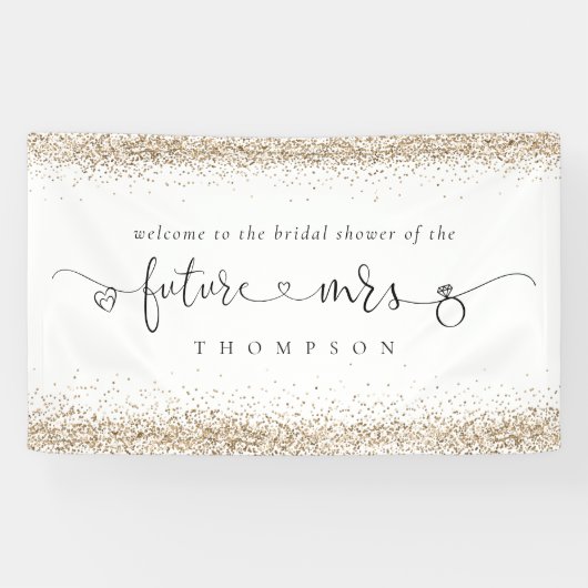 Gold Glitter Future Mrs Welcome Vrijgezellenfeest Spandoek (Horizontaal)