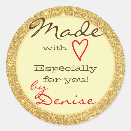 Gold Glitter gemaakt met Love Red Heart Signature Ronde Sticker (Voorkant)